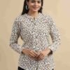 White, Orange, and Black Printed Shirt