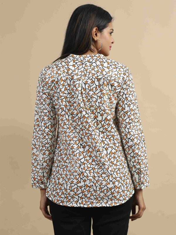 White, Orange, and Black Printed Shirt - Image 6